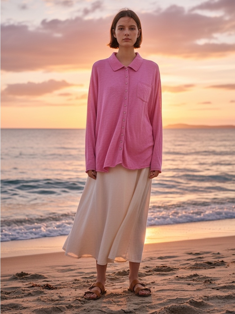Free People Beach Oversized Linen Blend Button Up Tunic